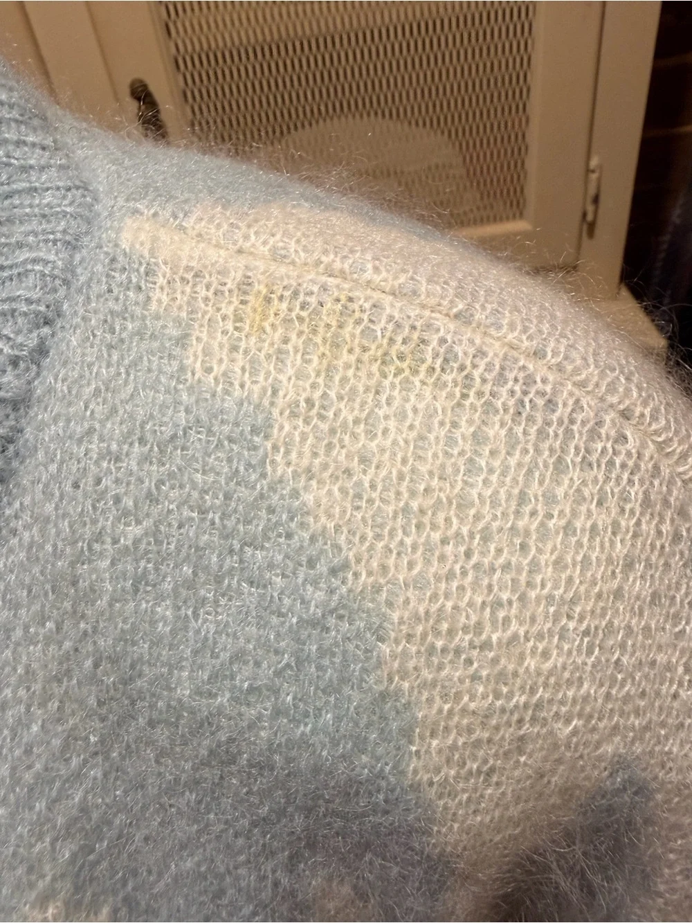 VTG Escada 3Pc Mohair Sweater Set Blue Cream Damaged As Is